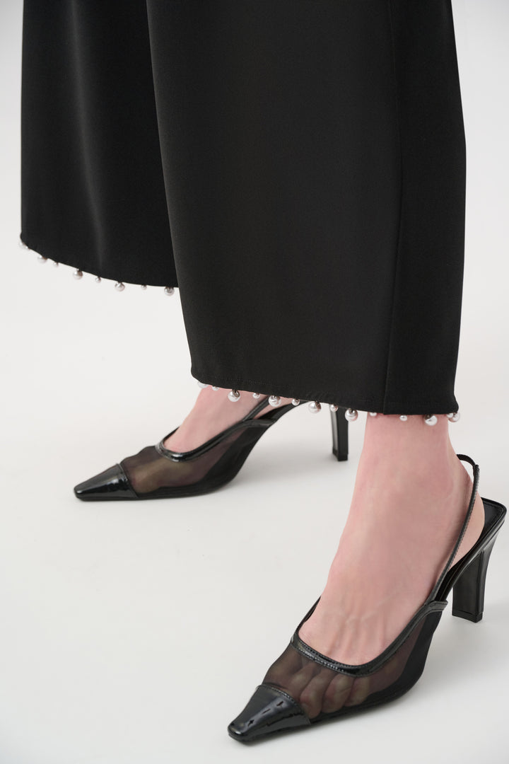 Silky Knit Pearl-Trim Culotte Pants Style 263007