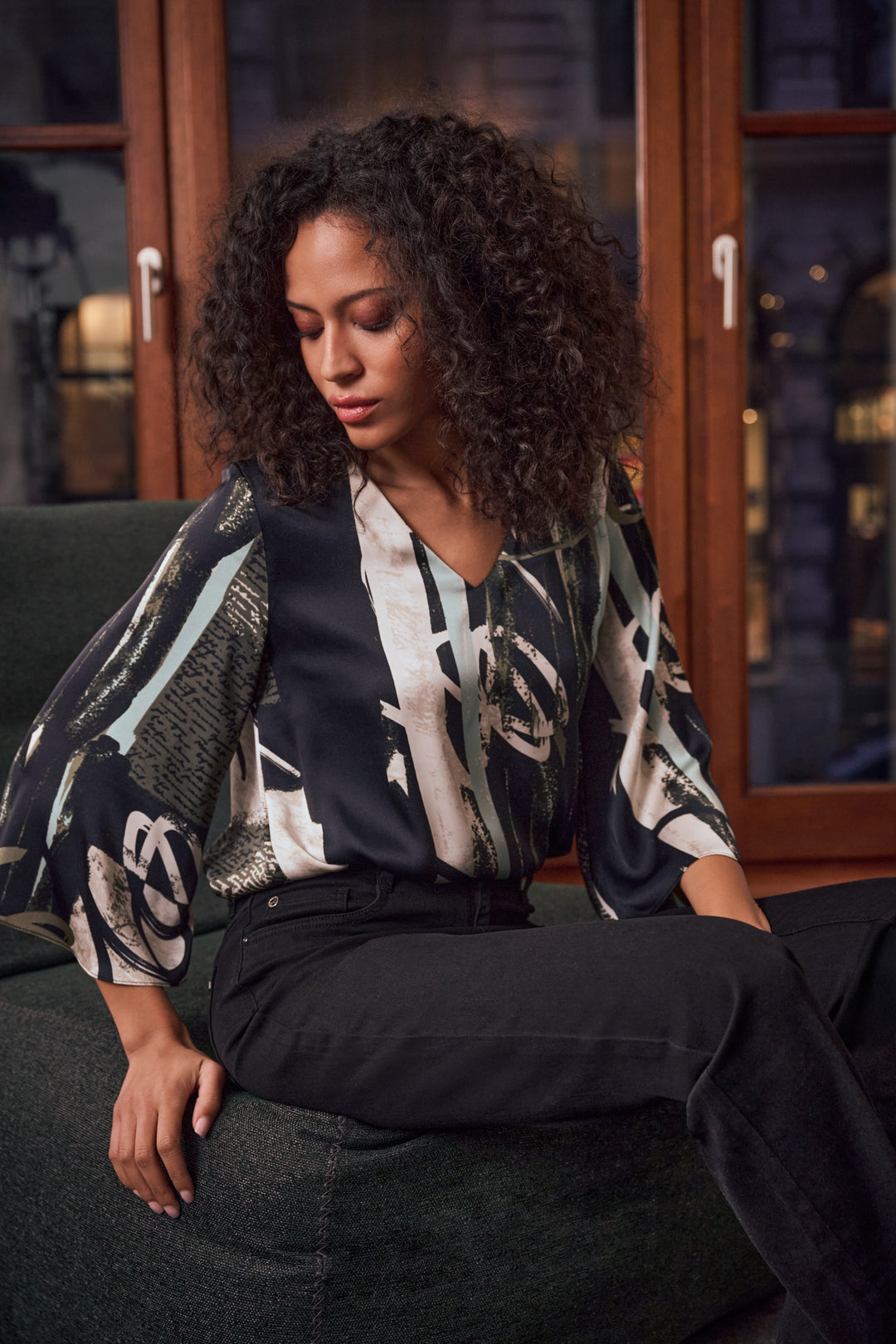 Recycled Satin Abstract Boxy Top Style 263024