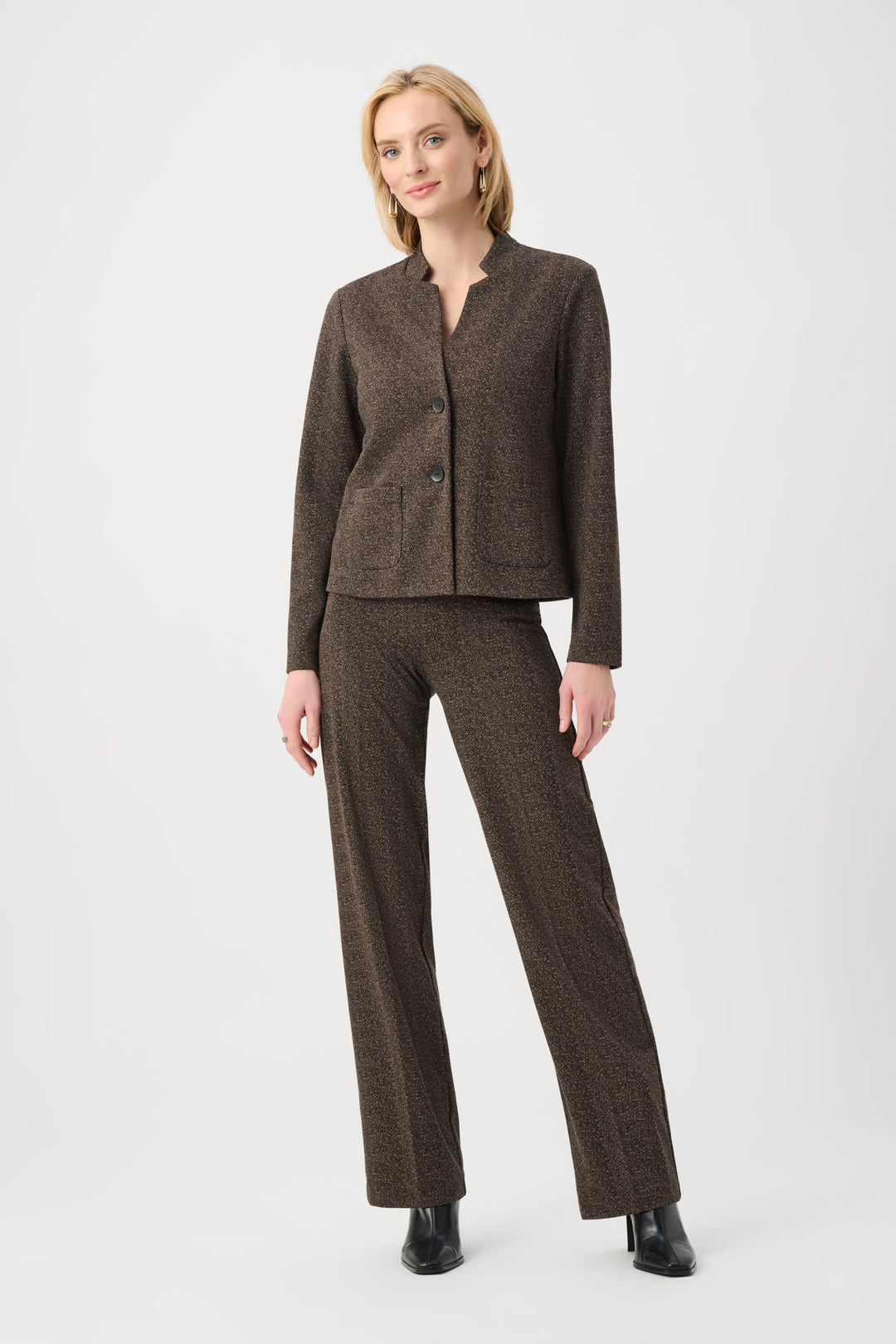 Herringbone Stand-Collar Blazer Style 263030