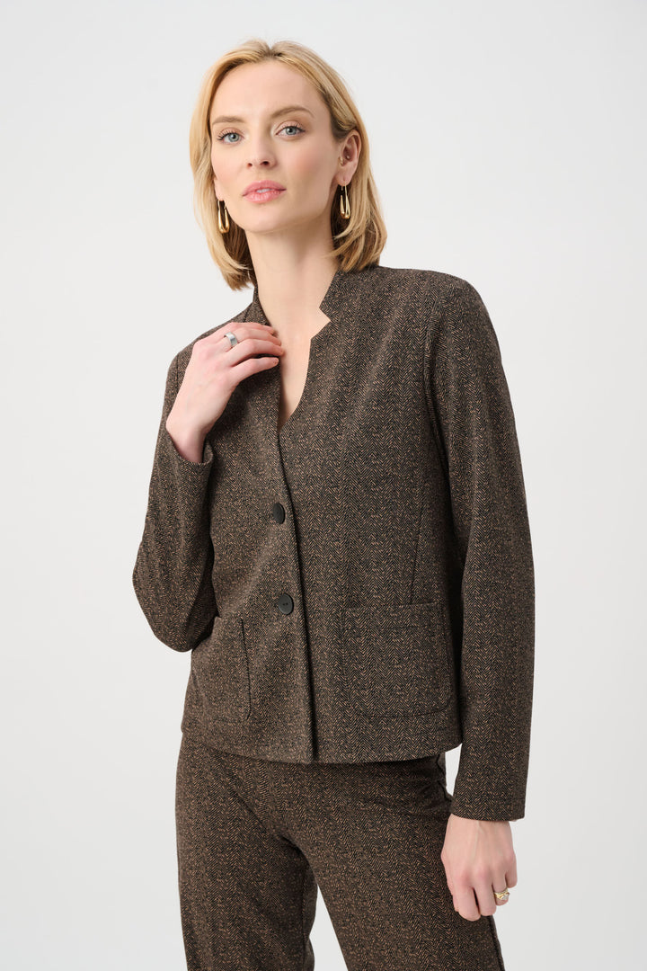 Herringbone Stand-Collar Blazer Style 263030