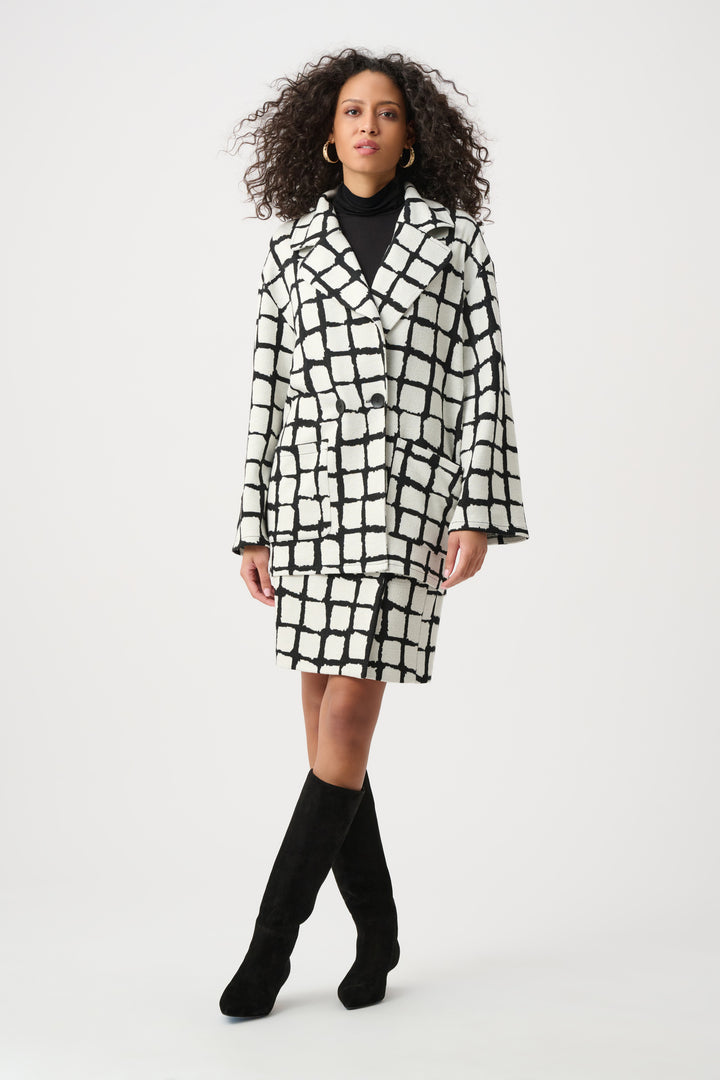 Abstract Jacquard Notched Collar Coat Style 263031
