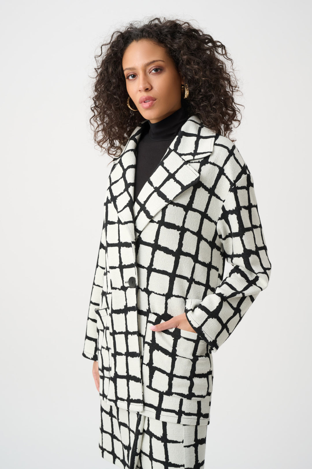 Abstract Jacquard Notched Collar Coat Style 263031