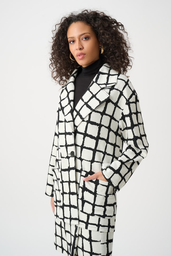Abstract Jacquard Notched Collar Coat Style 263031