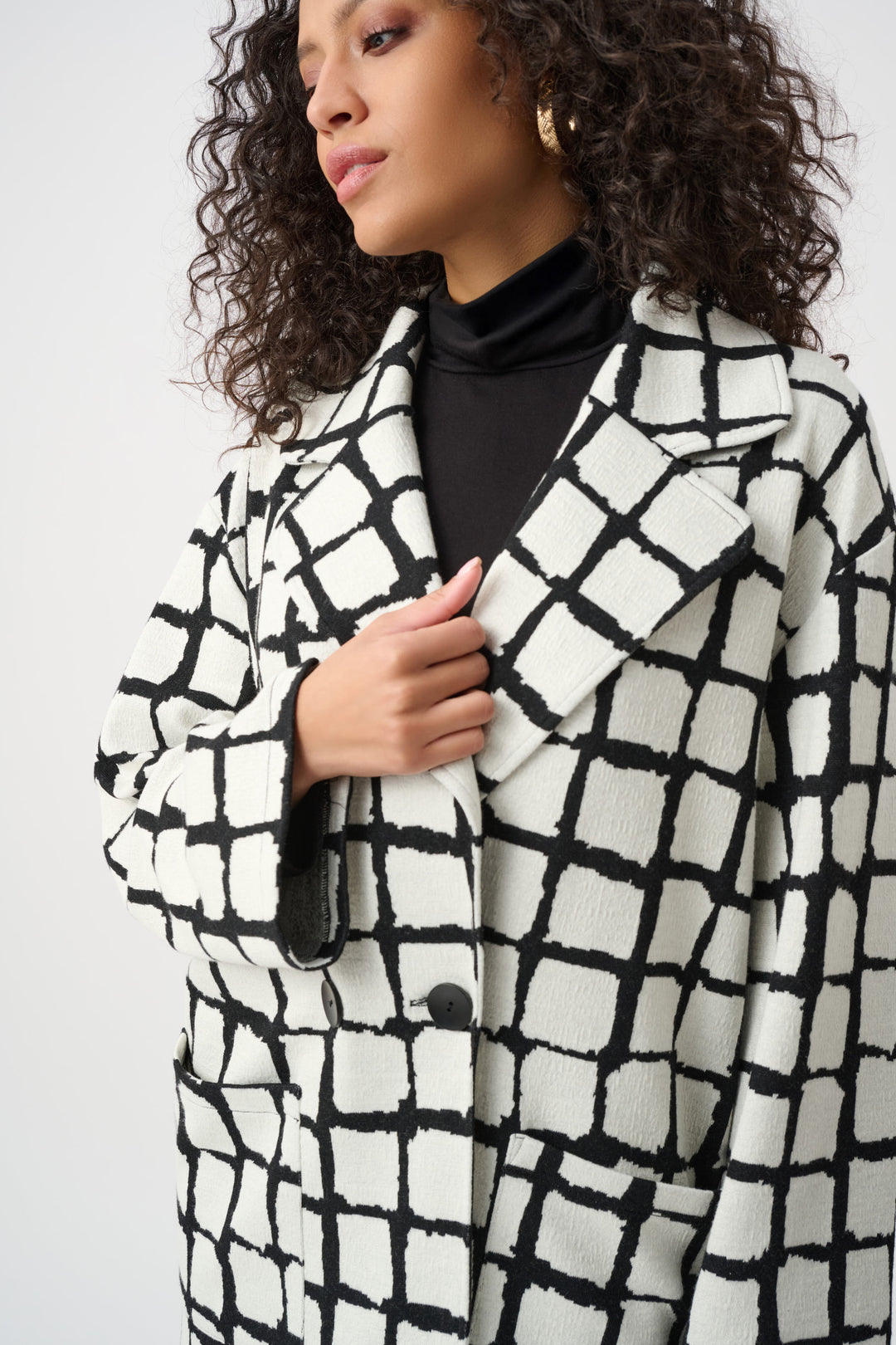 Abstract Jacquard Notched Collar Coat Style 263031