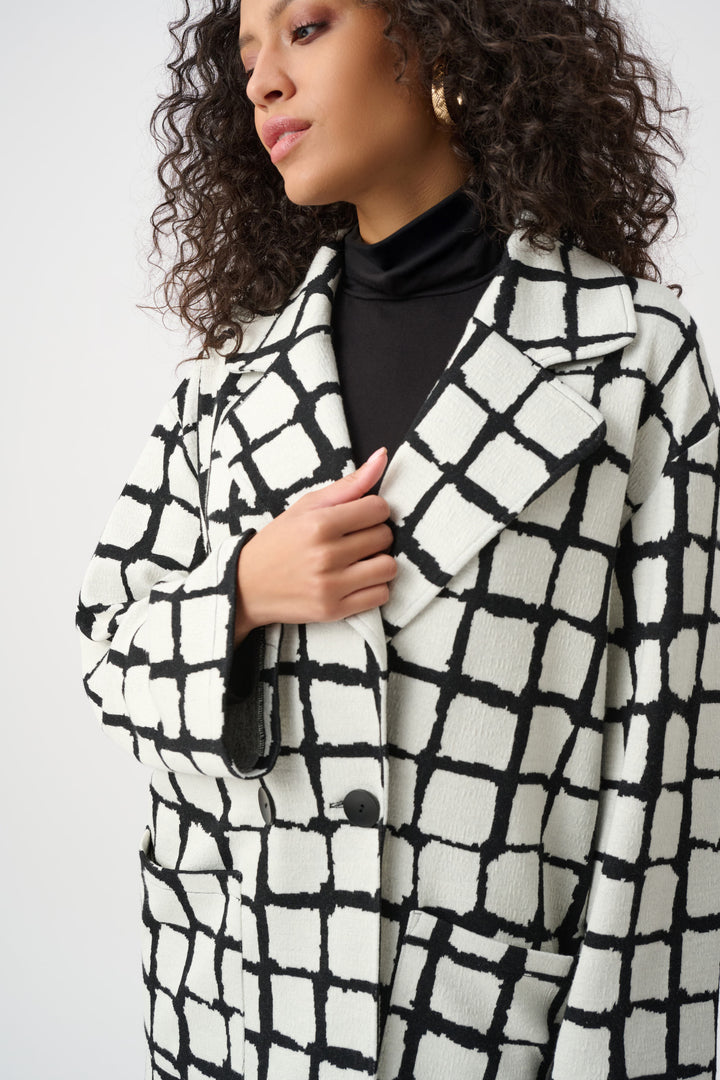 Abstract Jacquard Notched Collar Coat Style 263031