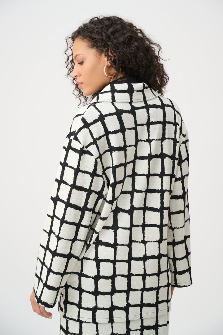 Abstract Jacquard Notched Collar Coat Style 263031