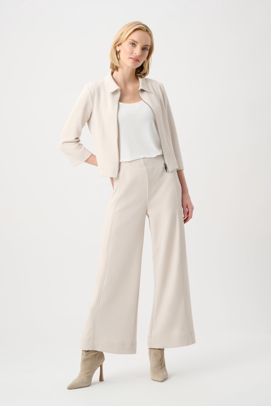 Textured Knit Jacquard Culotte Pants With Pin-Tuck Detail Style 263047
