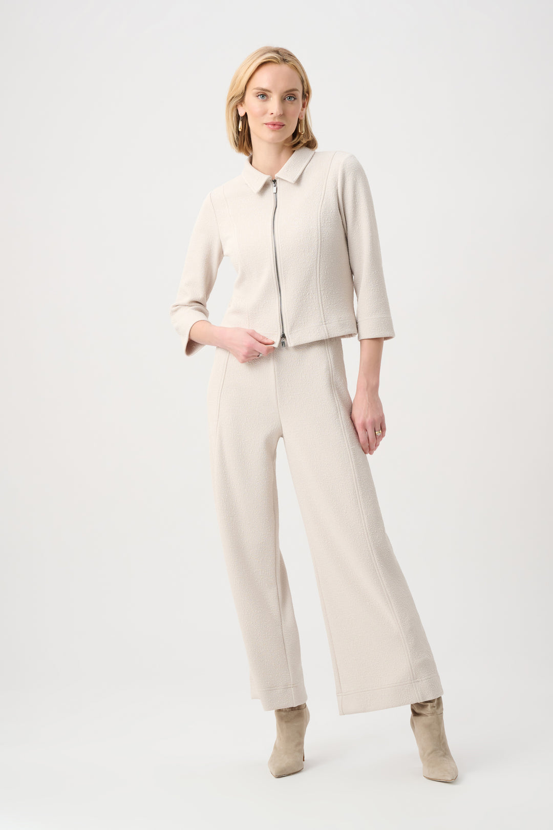 Textured Knit Jacquard Boxy Jacket With Shirt Collar Style 263048