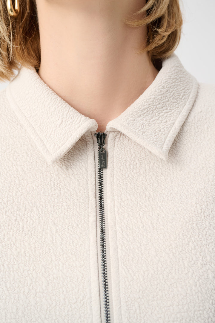 Textured Knit Jacquard Boxy Jacket With Shirt Collar Style 263048