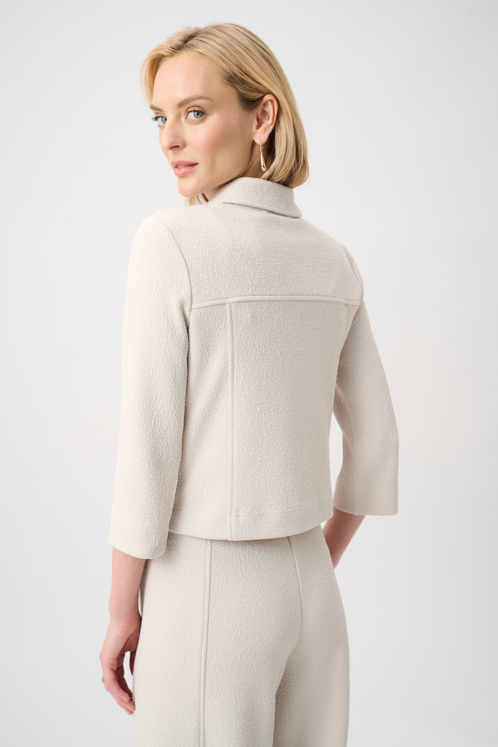 Textured Knit Jacquard Boxy Jacket With Shirt Collar Style 263048
