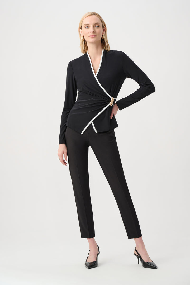 Silky Knit Contrast Trim Wrap Top Style 263053