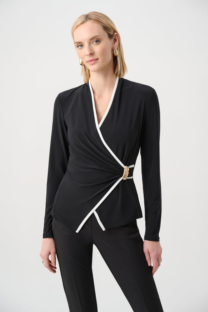 Silky Knit Contrast Trim Wrap Top Style 263053