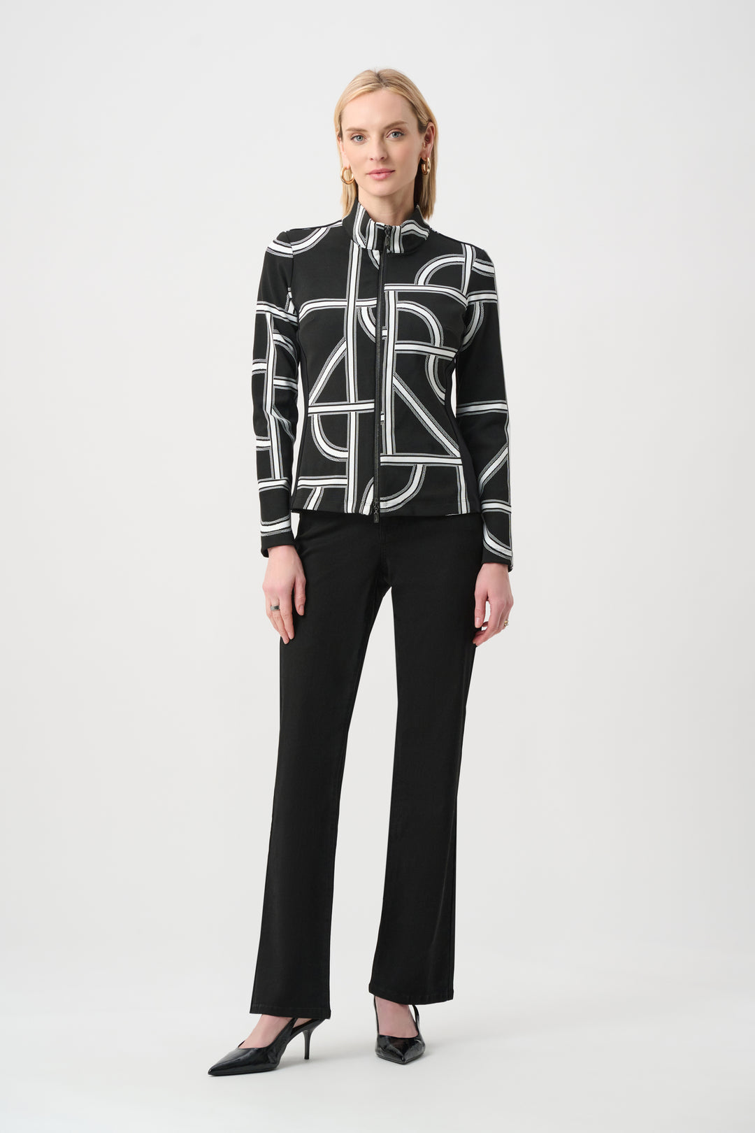 Jacquard Knit Geometric Fitted Jacket Style 263055