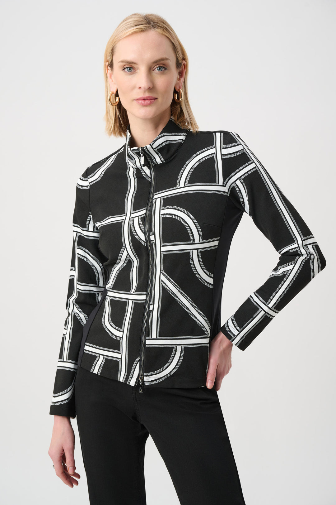 Jacquard Knit Geometric Fitted Jacket Style 263055