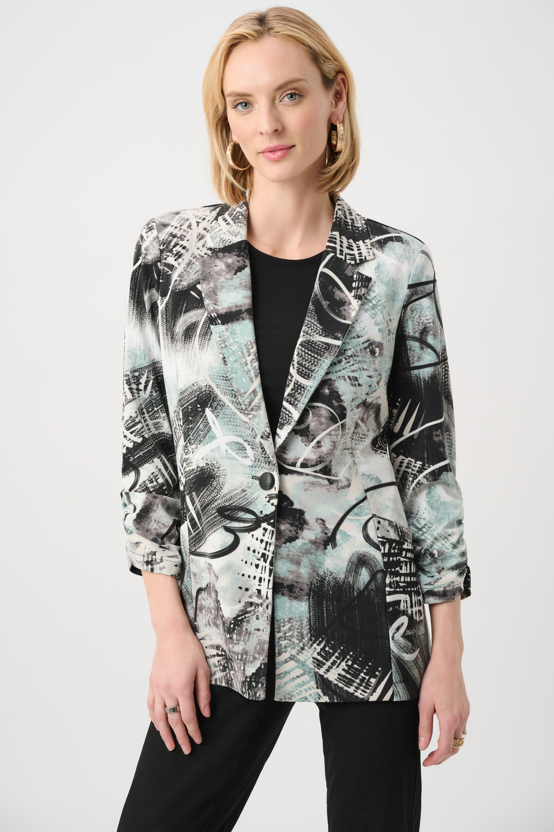 Silky Knit Abstract Print Straight Blazer Style 263056