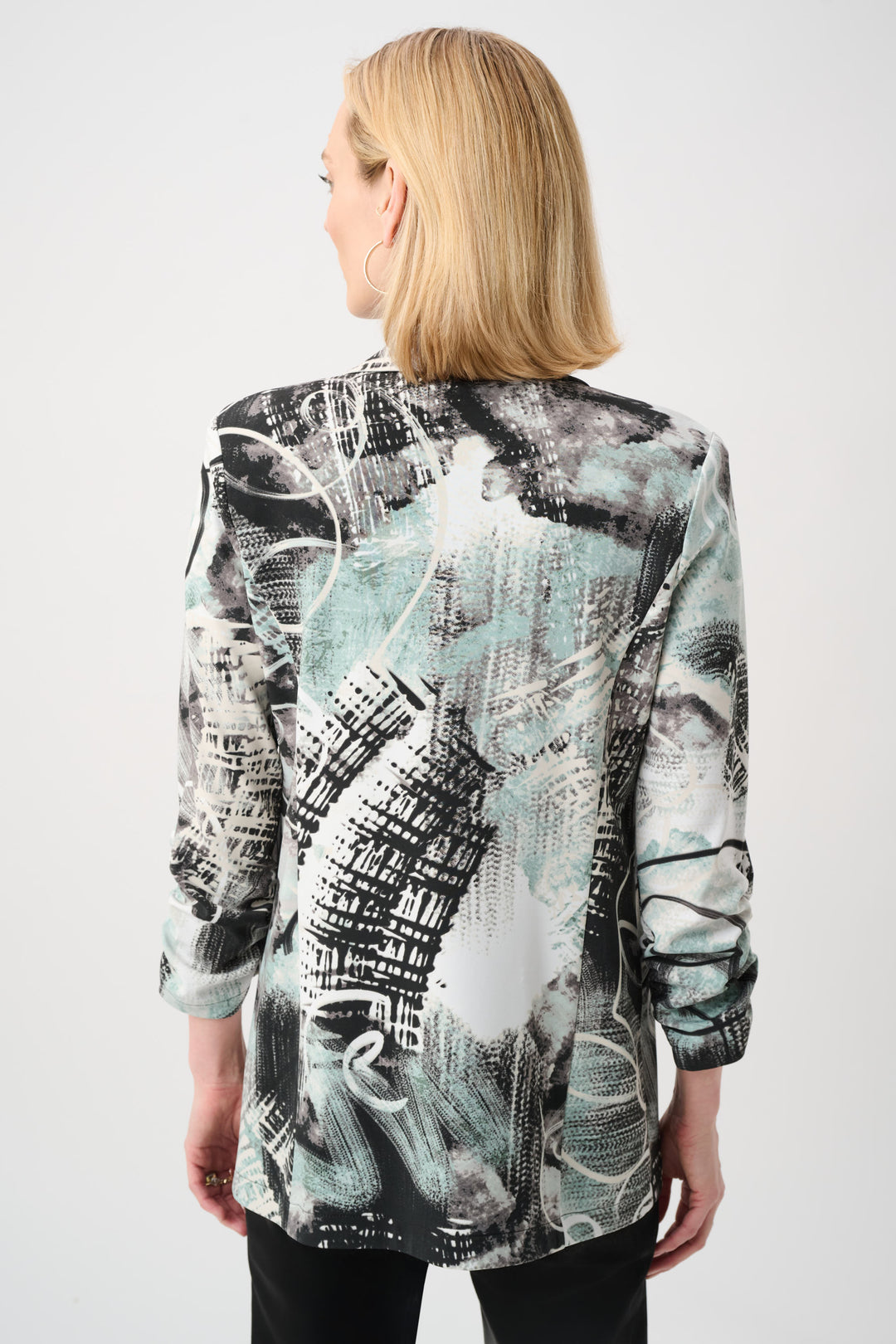 Silky Knit Abstract Print Straight Blazer Style 263056