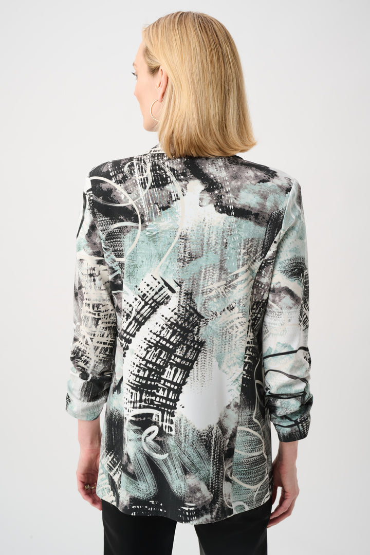 Silky Knit Abstract Print Straight Blazer Style 263056