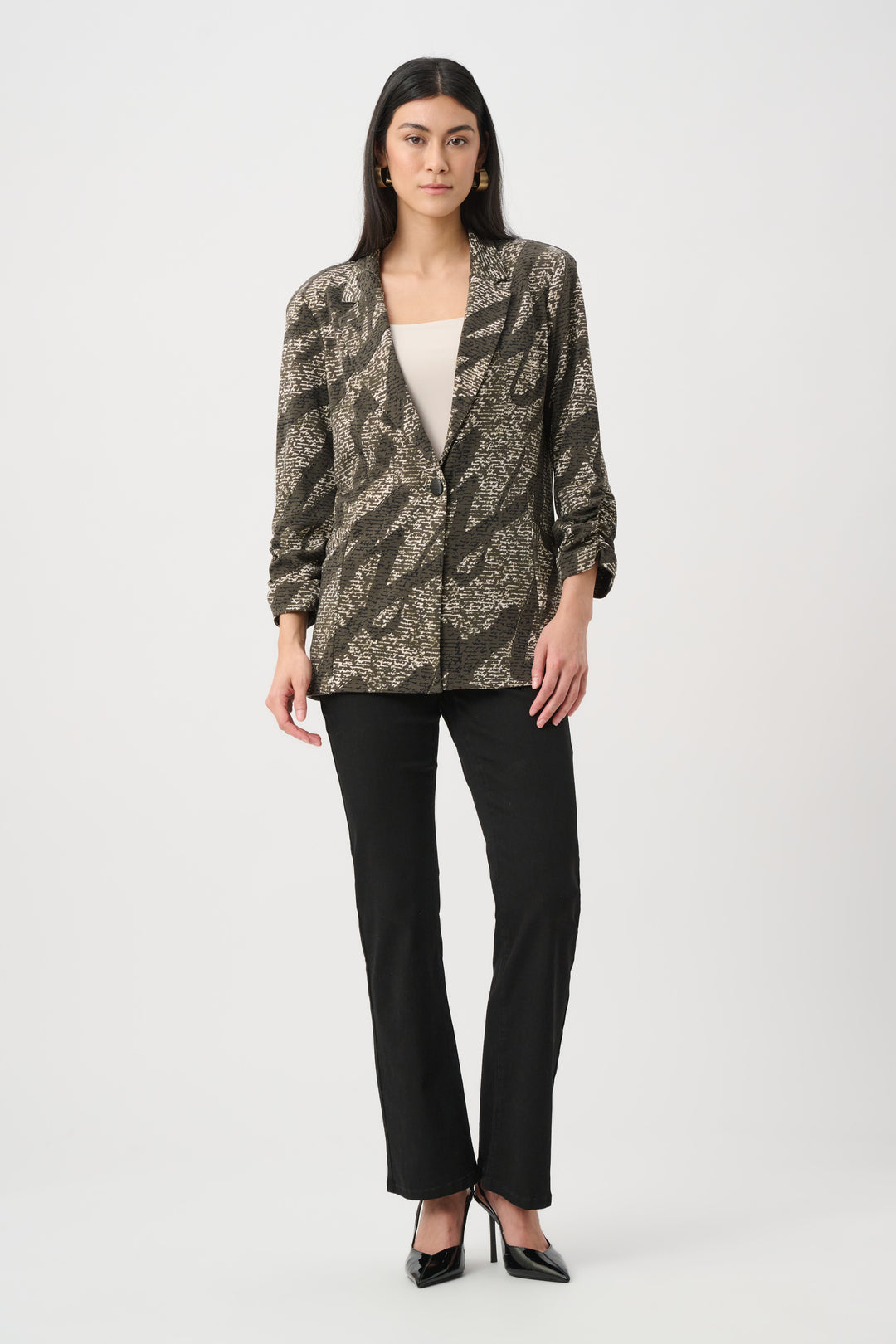 Silky Knit Abstract Print Straight Blazer Style 263056
