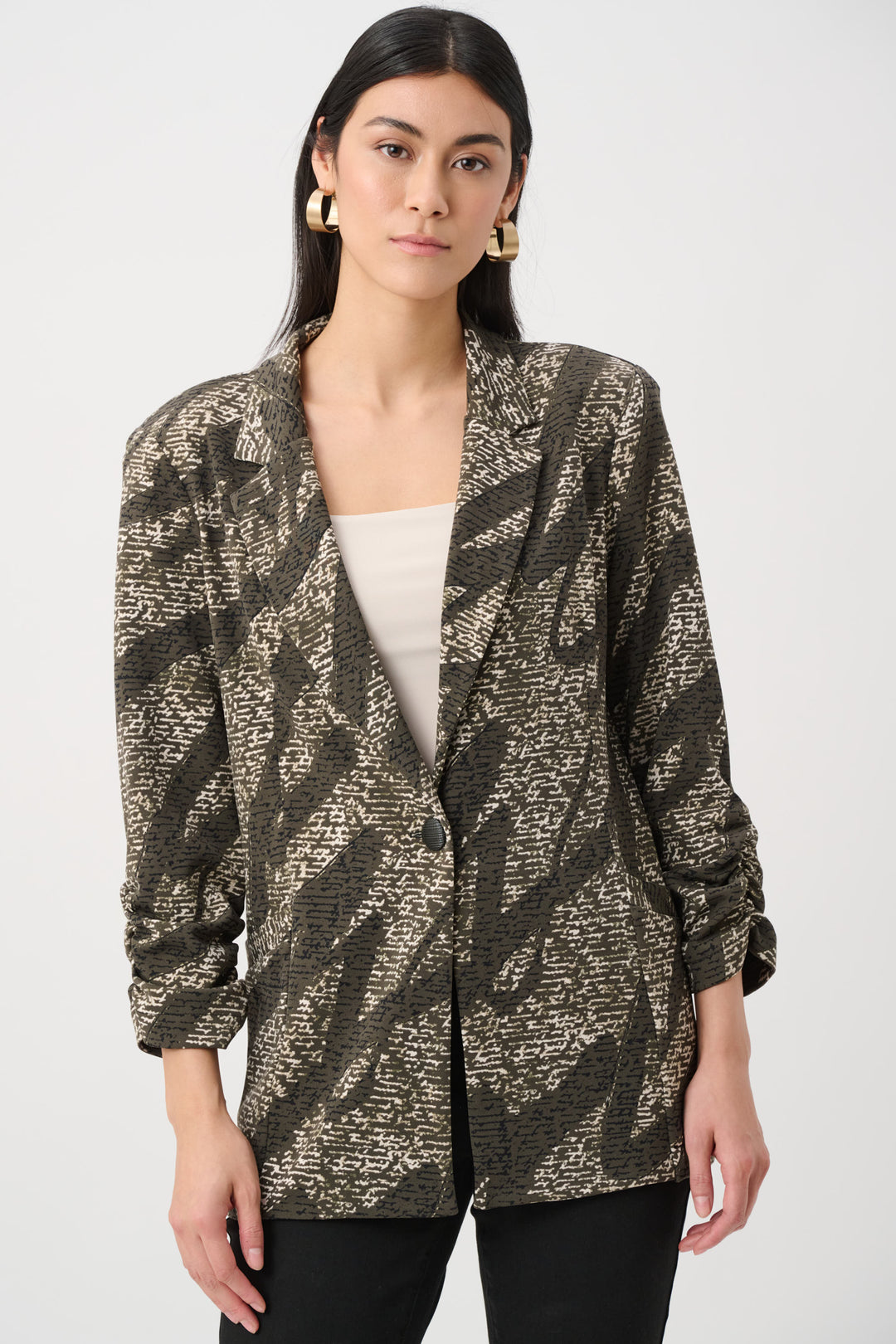 Silky Knit Abstract Print Straight Blazer Style 263056