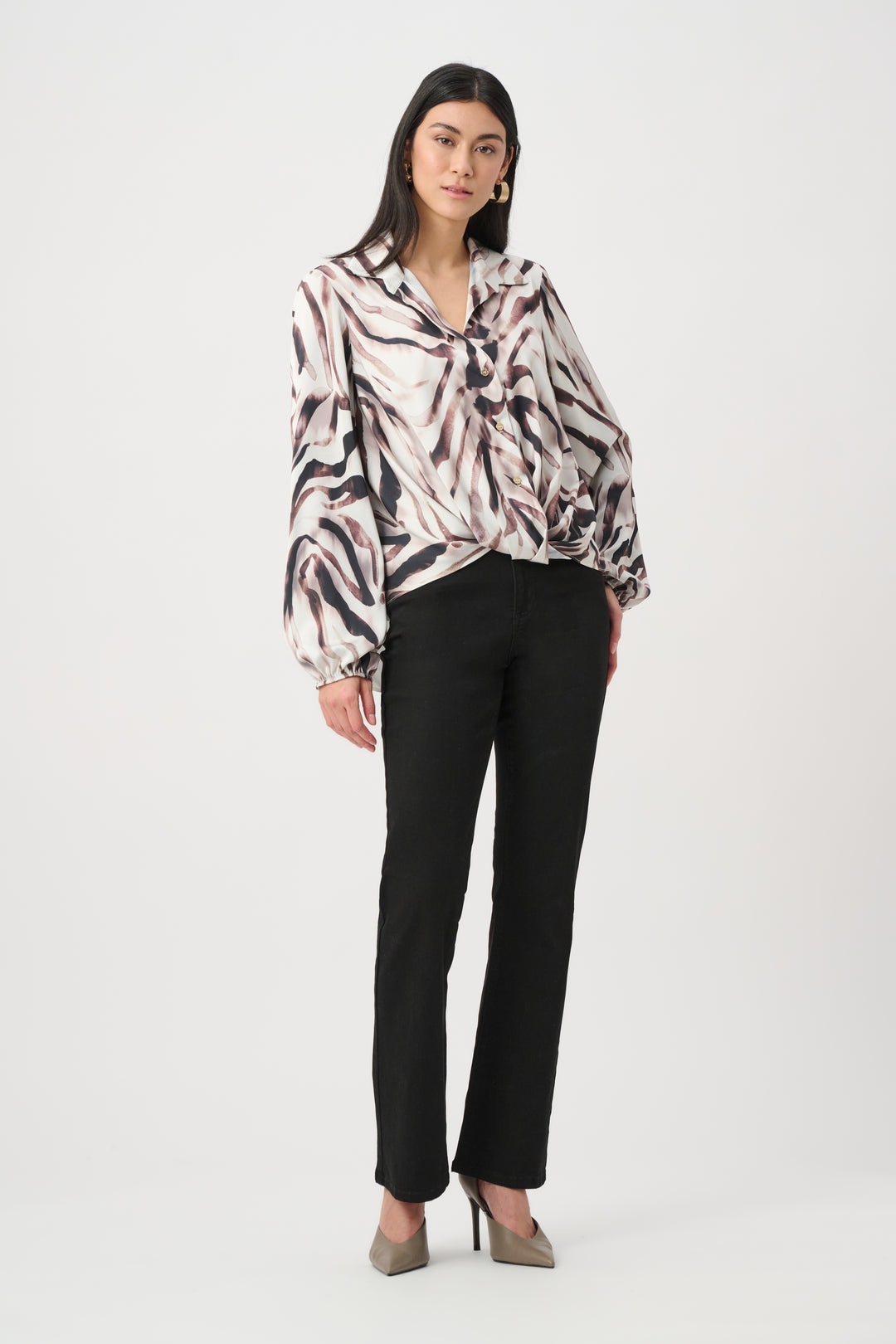 Recycled Satin Animal Print Draped Top Style 263057