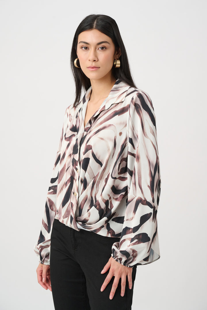 Recycled Satin Animal Print Draped Top Style 263057