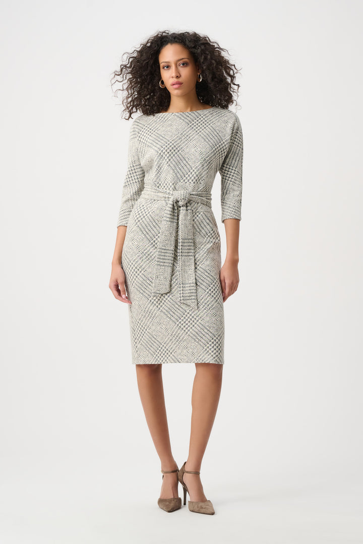 Plaid Jacquard Belted Sheath Dress Style 263062
