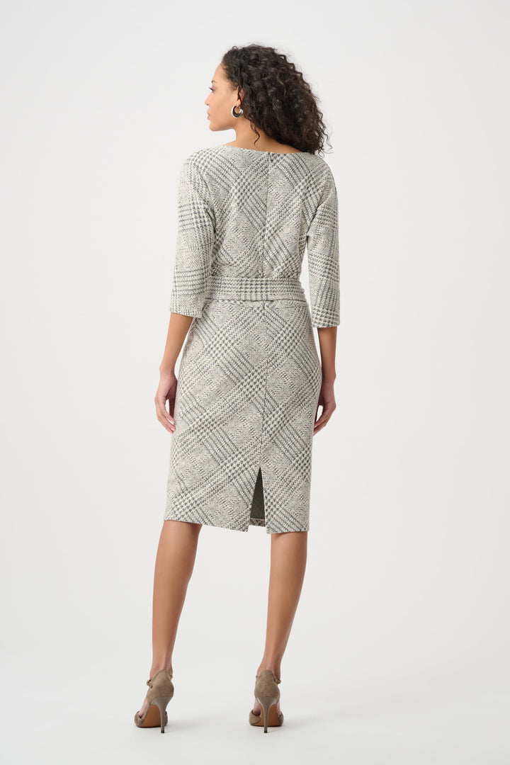 Plaid Jacquard Belted Sheath Dress Style 263062