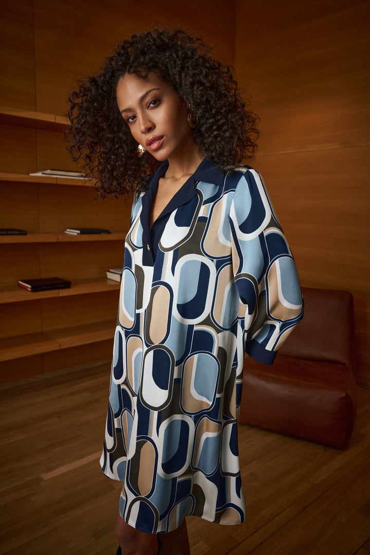 Recycled Satin Geometric Trapeze Dress Style 263064