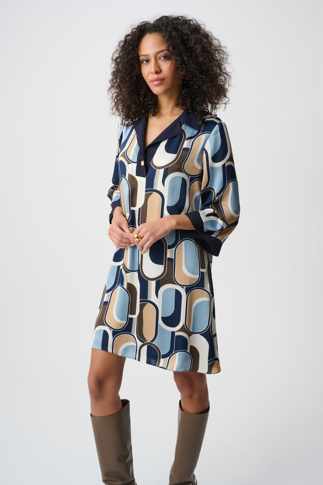 Recycled Satin Geometric Trapeze Dress Style 263064