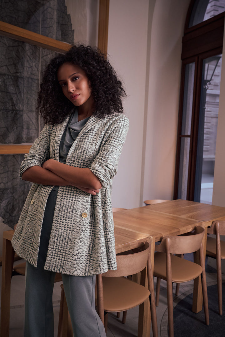 Jacquard Plaid A-Line Coat Style 263072