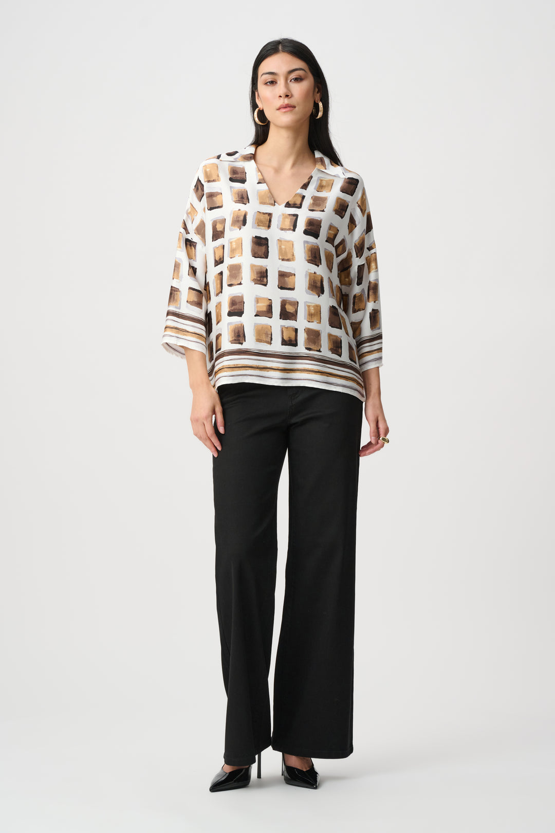 Recycled Satin Geometric Print Boxy Top Style 263088
