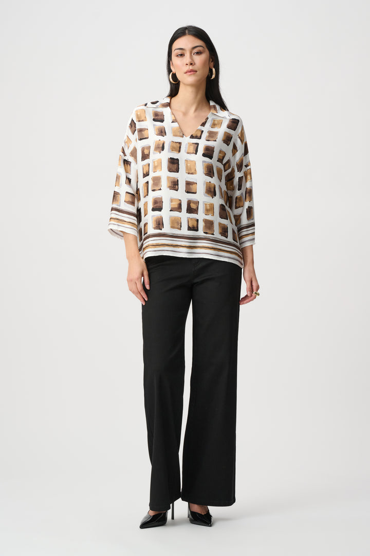Recycled Satin Geometric Print Boxy Top Style 263088