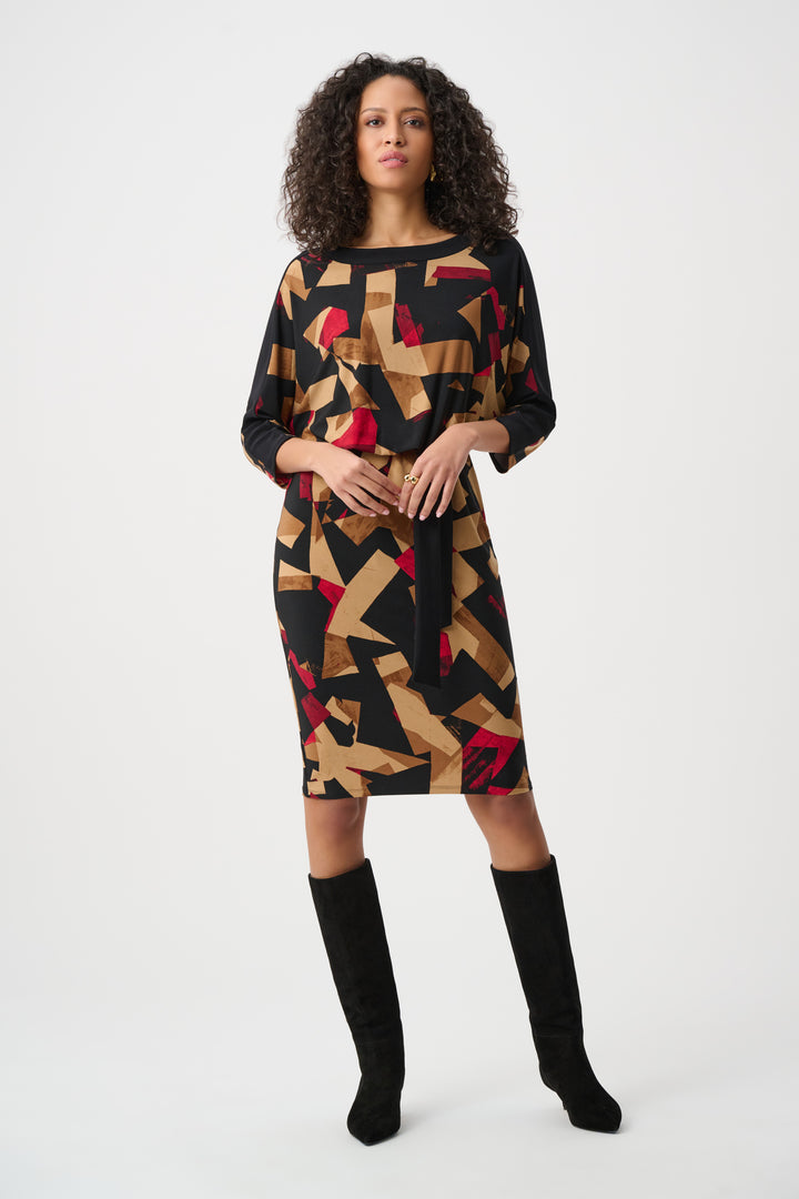 Abstract Print Knit Straight Dress Style 263089