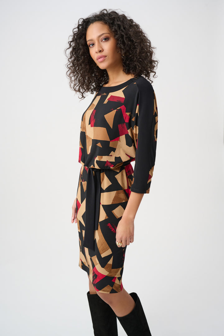 Abstract Print Knit Straight Dress Style 263089