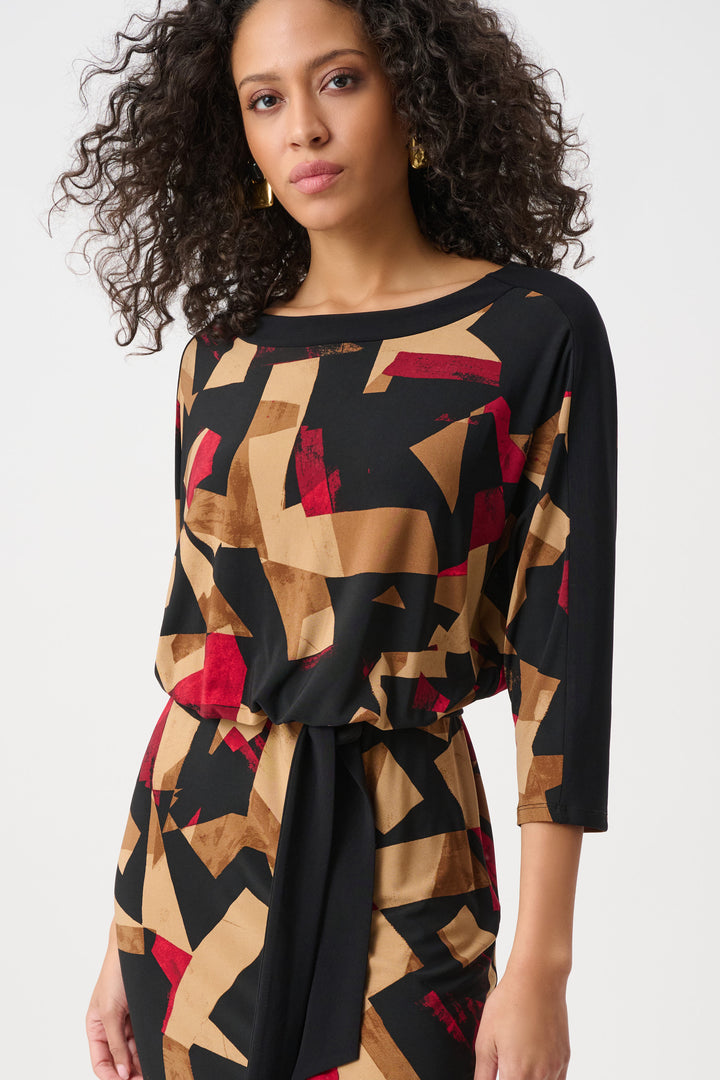 Abstract Print Knit Straight Dress Style 263089