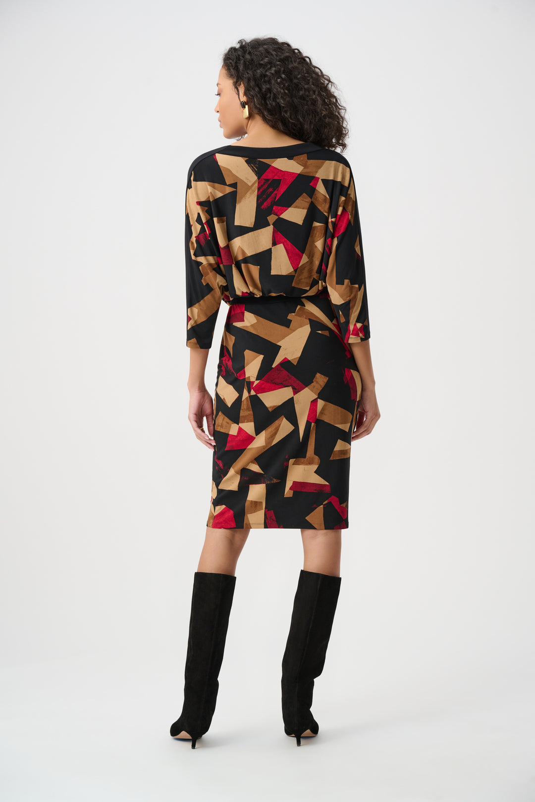 Abstract Print Knit Straight Dress Style 263089