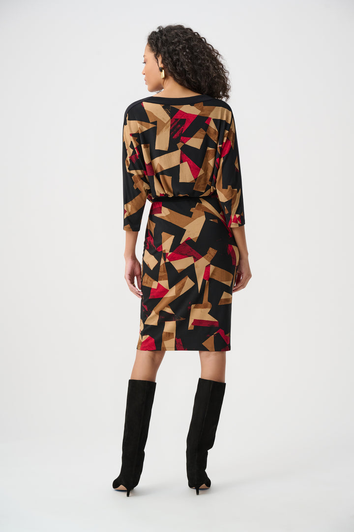 Abstract Print Knit Straight Dress Style 263089