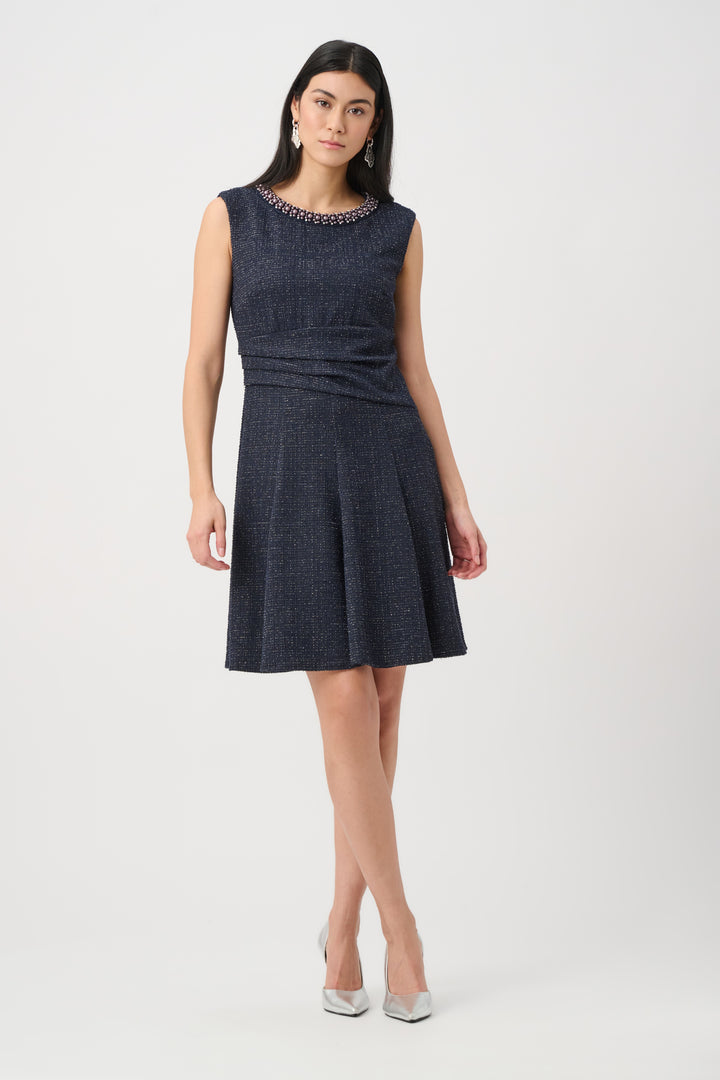 Lurex Boucle Flounce Dress with Pearl Trim Style 263092