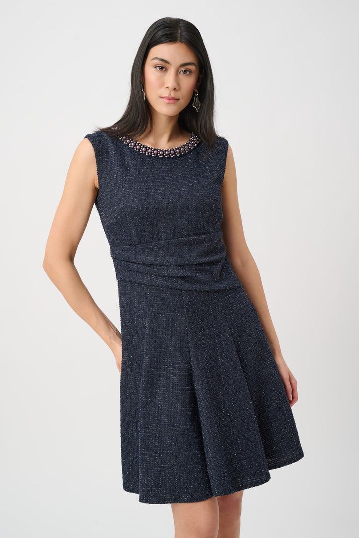 Lurex Boucle Flounce Dress with Pearl Trim Style 263092