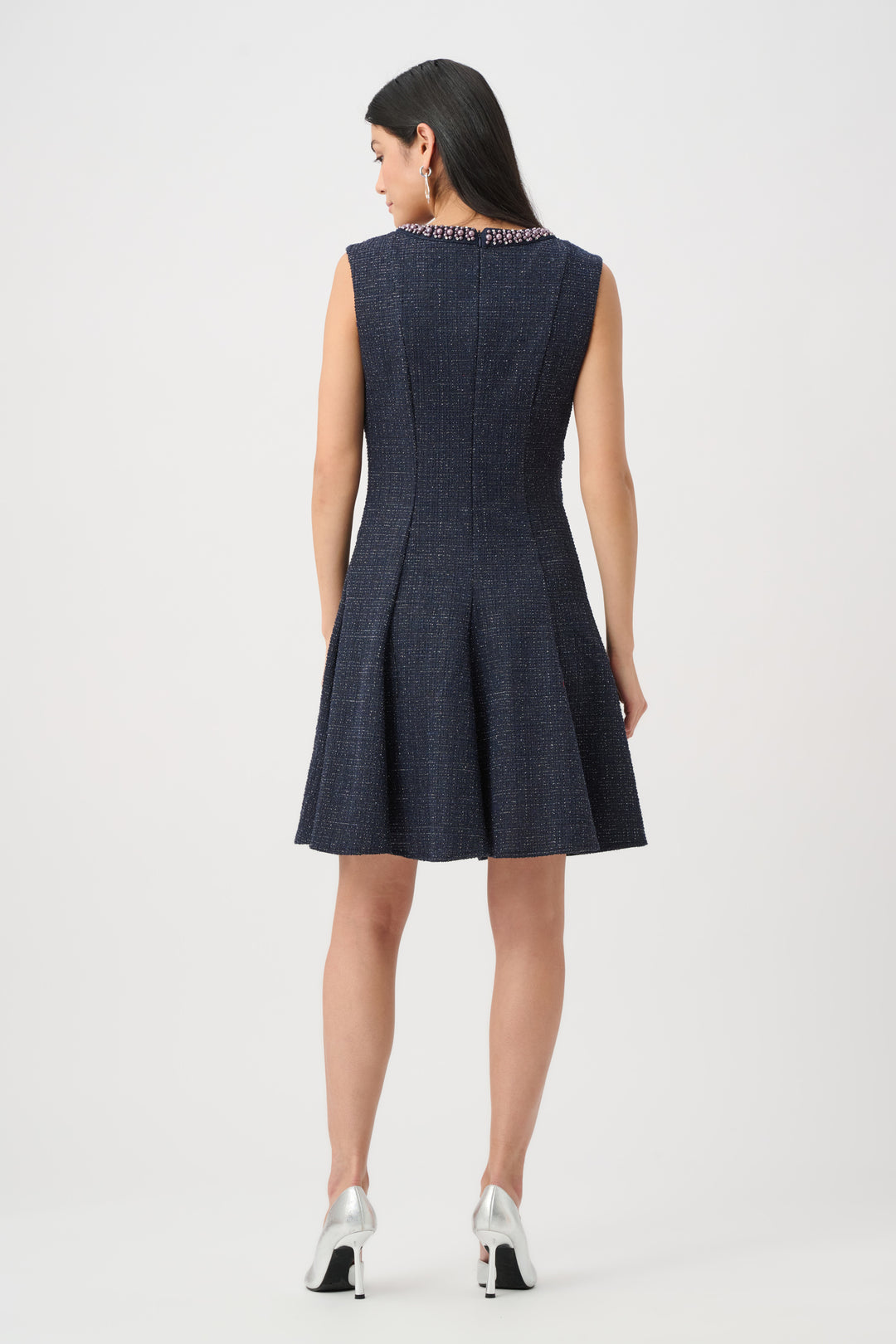 Lurex Boucle Flounce Dress with Pearl Trim Style 263092
