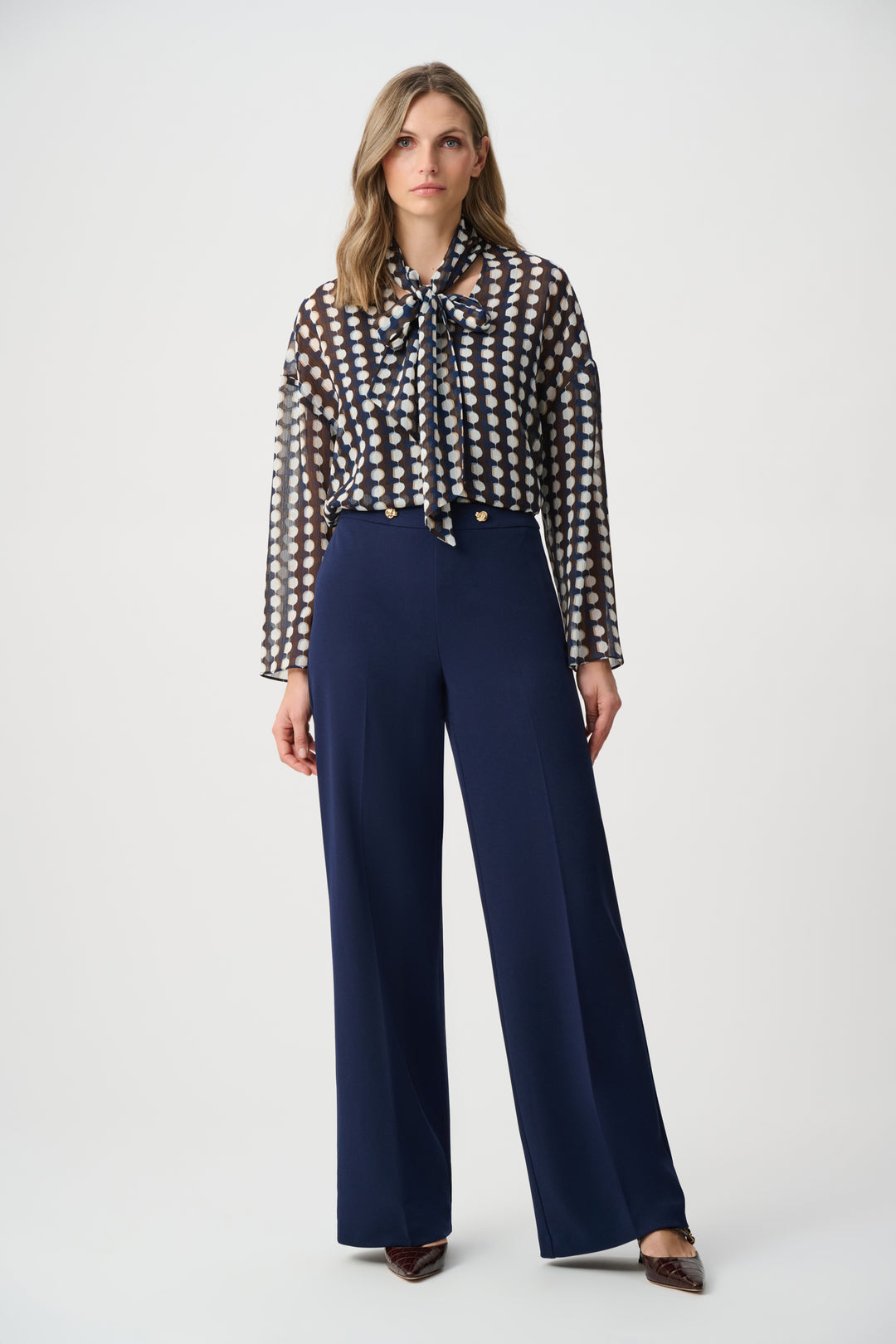 Chiffon Geometric-Print Tie-Neck Blouse Style 263102