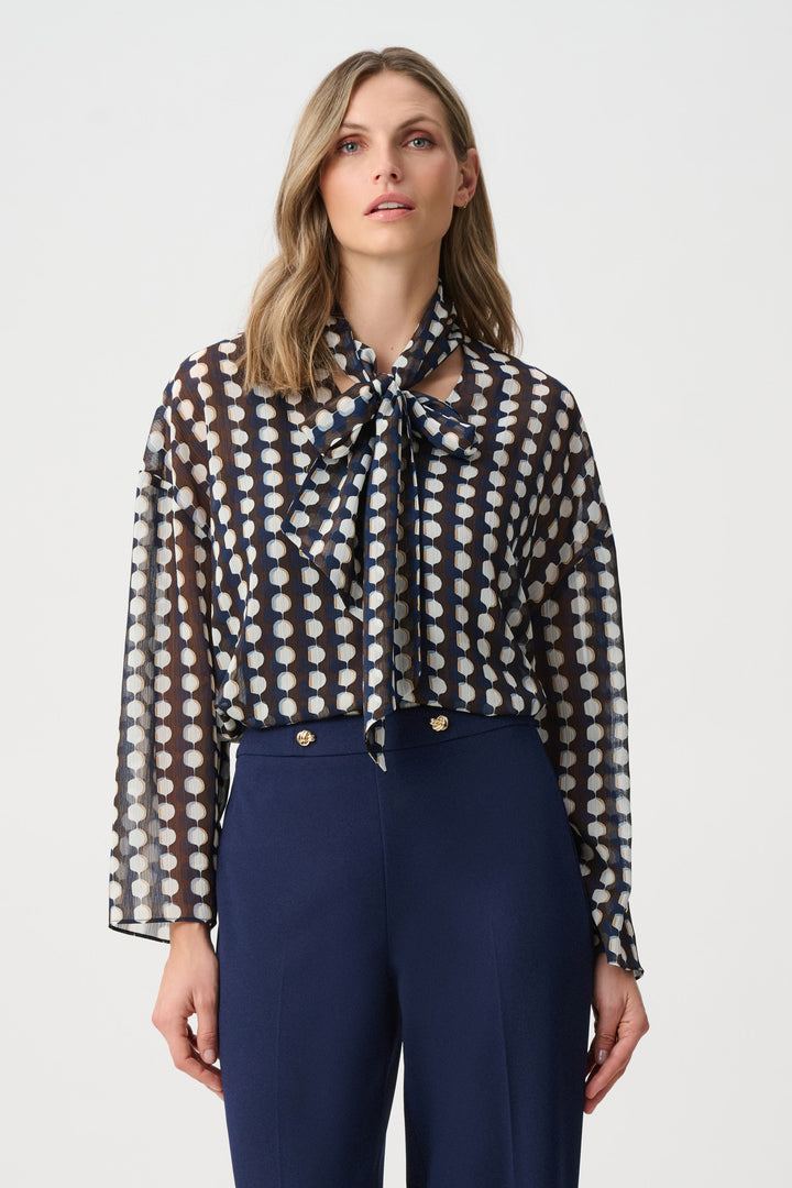 Chiffon Geometric-Print Tie-Neck Blouse Style 263102