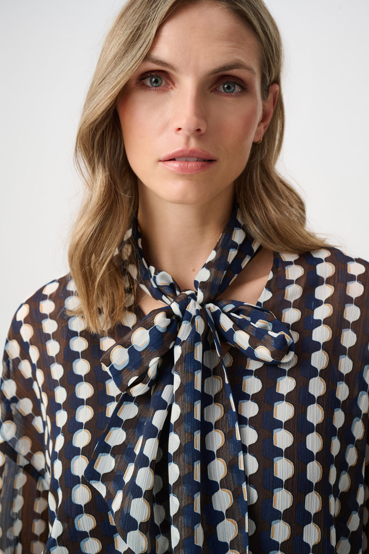 Chiffon Geometric-Print Tie-Neck Blouse Style 263102