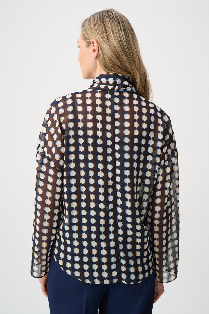Chiffon Geometric-Print Tie-Neck Blouse Style 263102