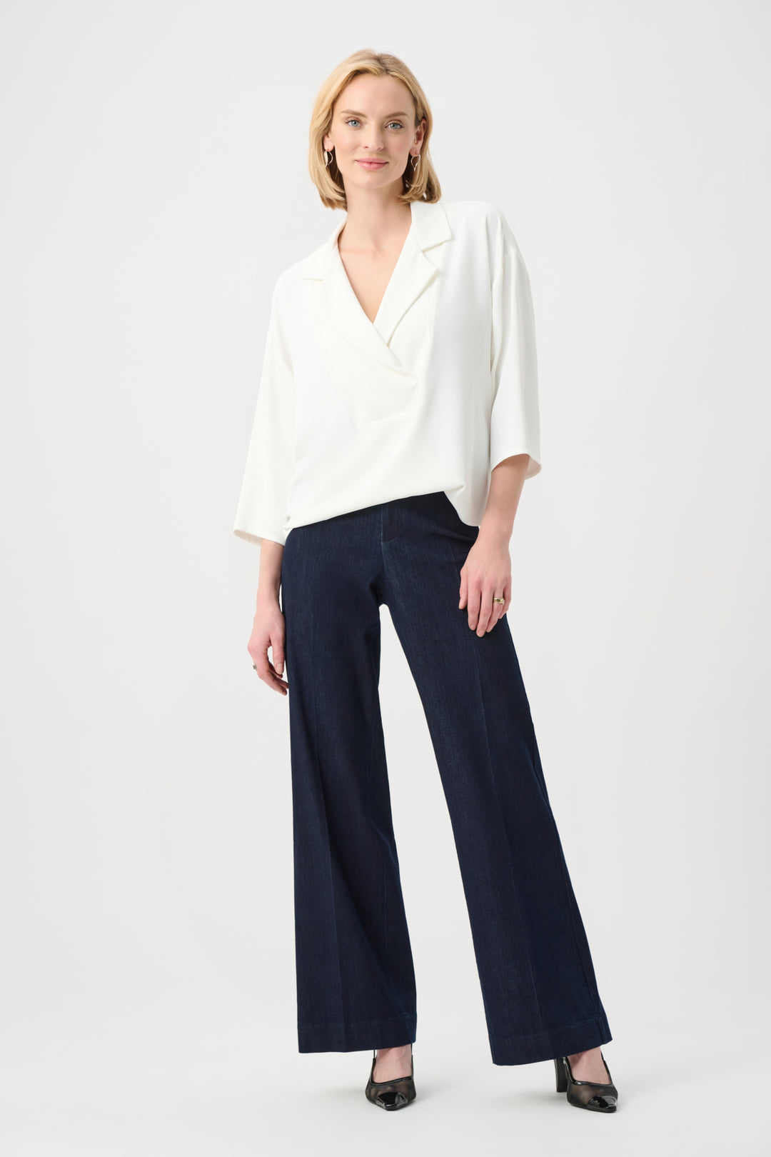 Woven Twill Boxy Top With Notched Collar Style 263109