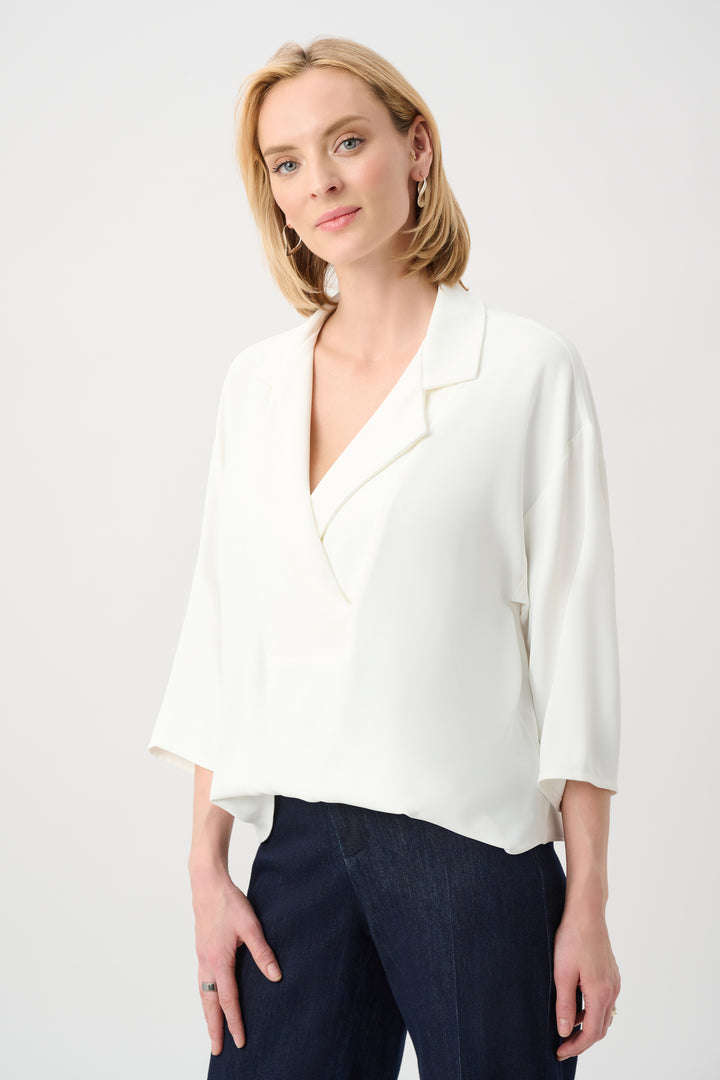 Woven Twill Boxy Top With Notched Collar Style 263109