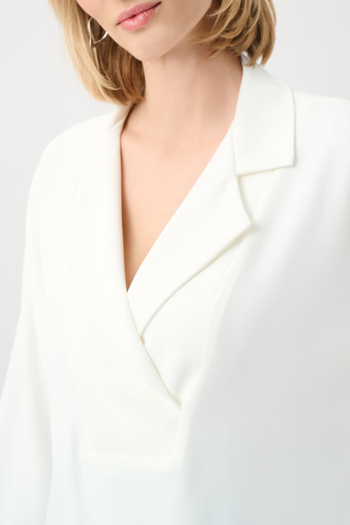 Woven Twill Boxy Top With Notched Collar Style 263109