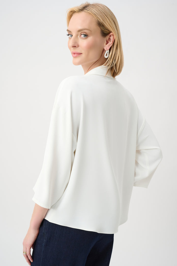 Woven Twill Boxy Top With Notched Collar Style 263109