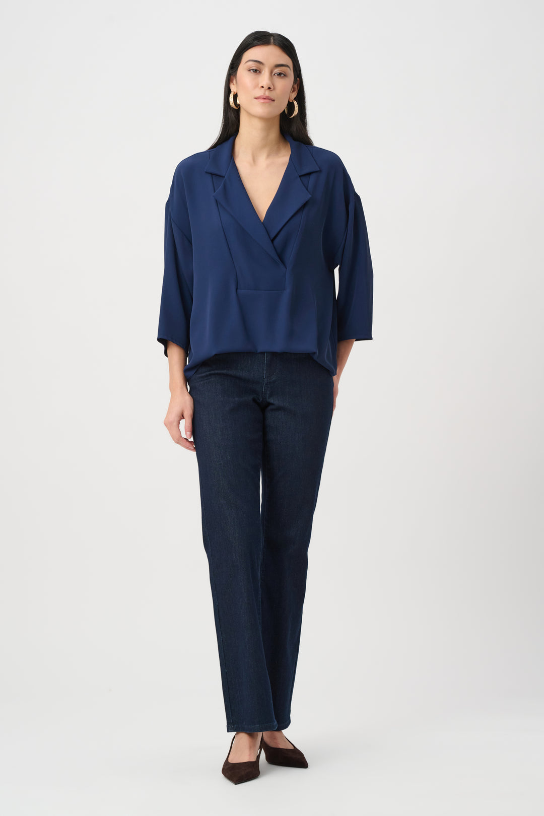 Woven Twill Boxy Top With Notched Collar Style 263109