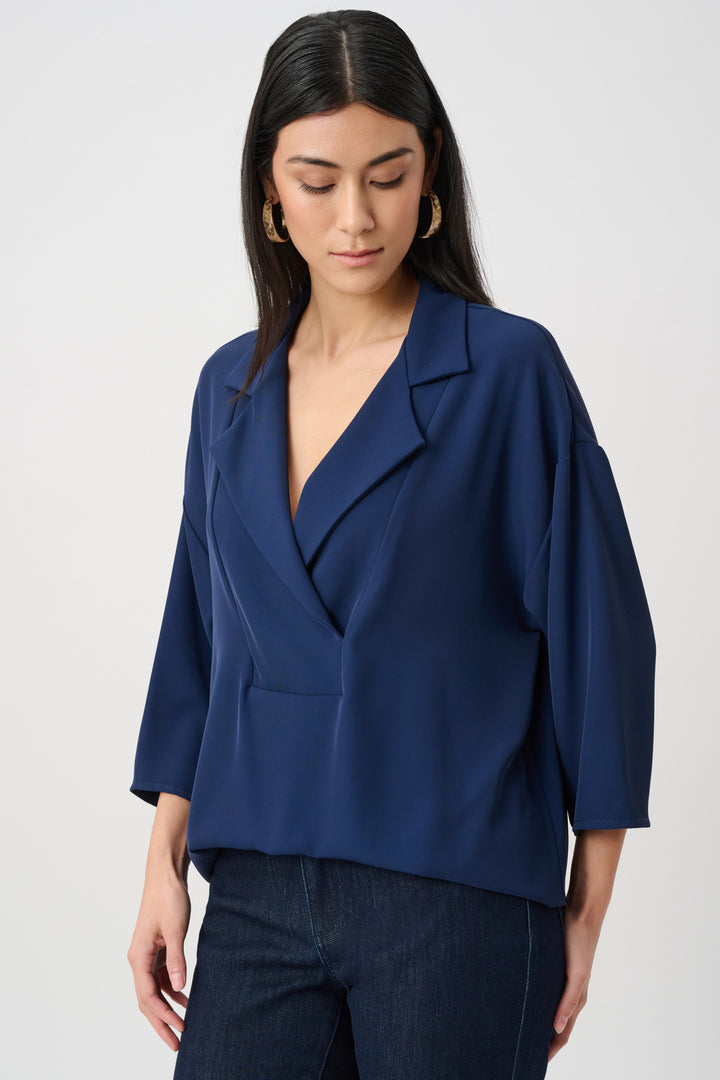 Woven Twill Boxy Top With Notched Collar Style 263109